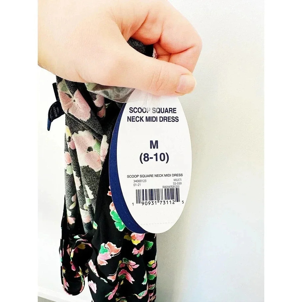 NWT Scoop Black Floral Button Front Midi Dress Size M - Picture 14 of 16